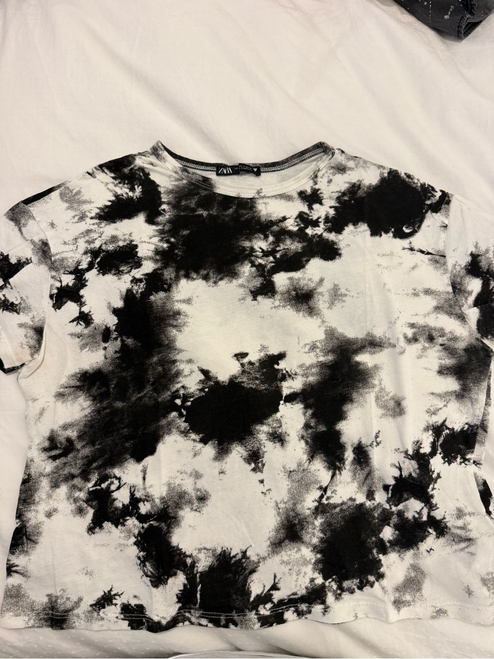 Zara Black & White Tie-Dye Short Sleeve Tee